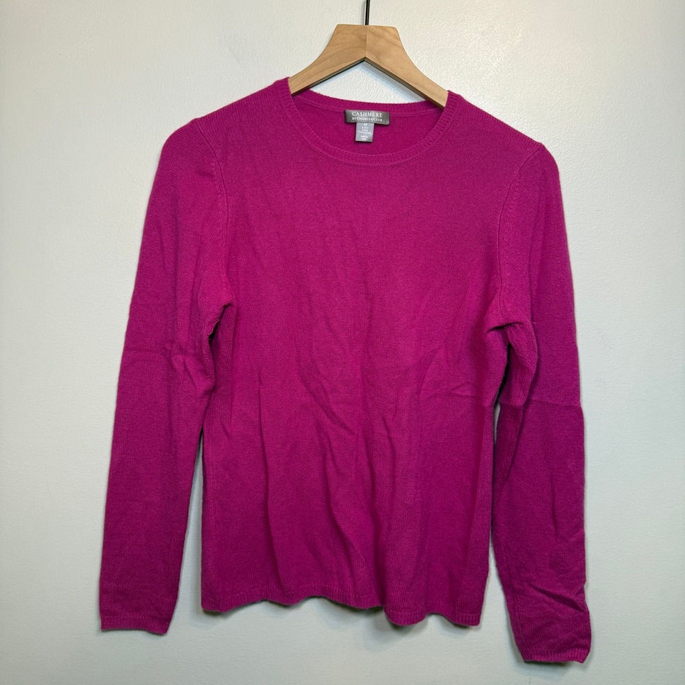 Charter Club Cashmere Sweater Women's Medium Magenta Pink 2-Ply Crew Neck Knit